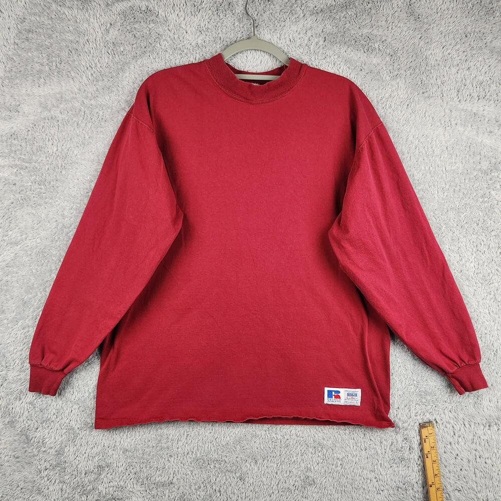 Vintage Russell Athletic Shirt Mens Large Red Long Sleeve Blank Made In USA 90s
